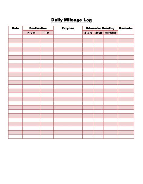 30 Printable Mileage Log Templates (Free) - Template Lab