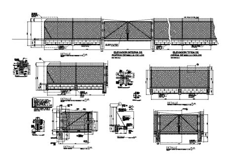 Metallic gate with mesh cyclone fence installation cad structure details dwg file - Cadbull