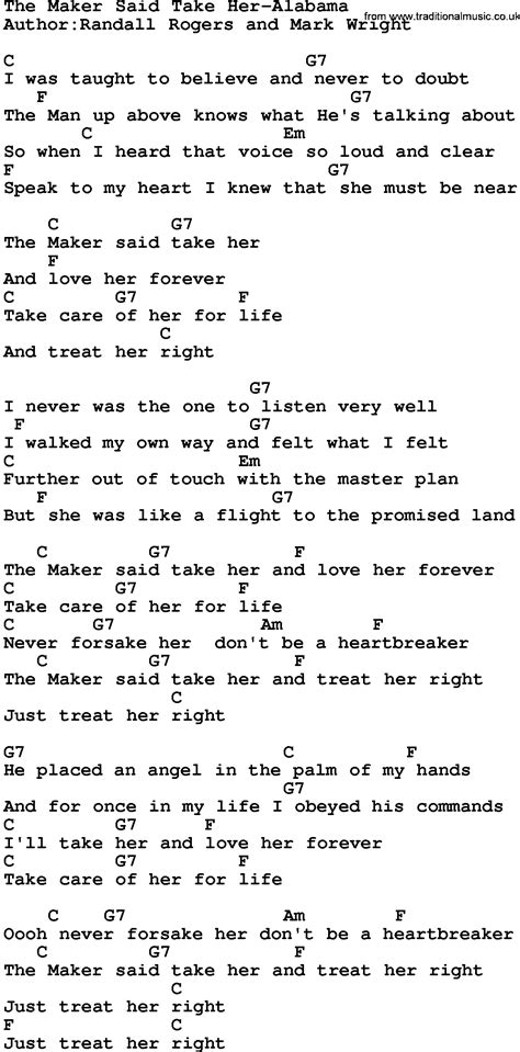 Country Music:The Maker Said Take Her-Alabamat Lyrics and Chords