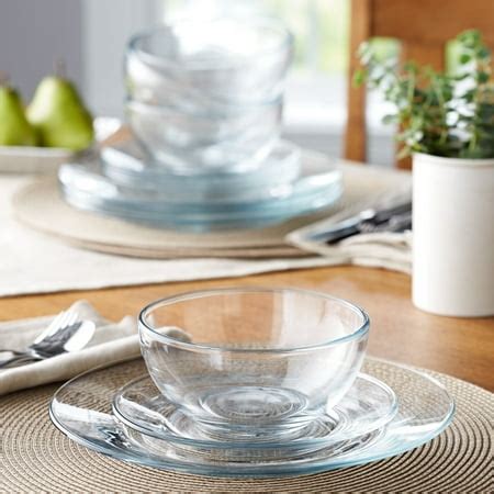 Mainstays 12-Piece Round Clear Glass Dinnerware Set - Walmart.com ...