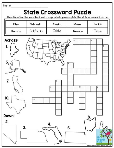 State Crossword Puzzle- Great geography lesson for Third Grade! Third Grade Social Studies ...