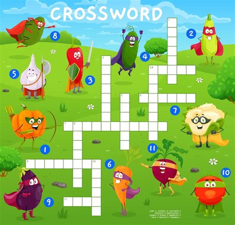 Premium Vector | Crossword quiz game grid cartoon vegetable superhero ...