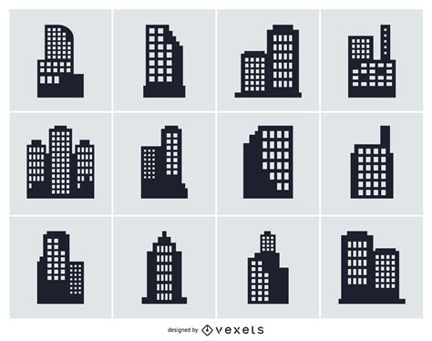 City Building Isolated Silhouette Collection Vector Download