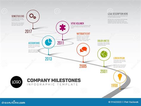 Road Map Timeline Infographic Template With 5 Colorful Pin Pointers On The Way. Vector ...