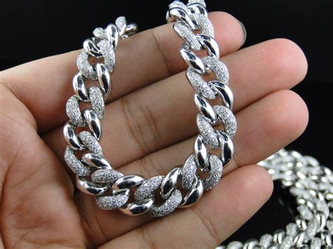 Mens 23 CT 10k White Gold Miami Cuban Link Diamond 12MM Necklace Chain 34 inches 686907159432 | eBay