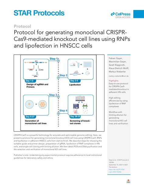 (PDF) Protocol for generating monoclonal CRISPR-Cas9-mediated knockout cell lines using RNPs and ...