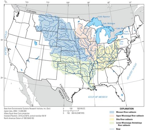 Extent of the Mississippi River Basin and subbasins. | Download ...