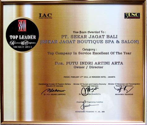 30 Top Leader Business & Companies Award 2012 – Nusa Dua Spa | Sekar Jagat