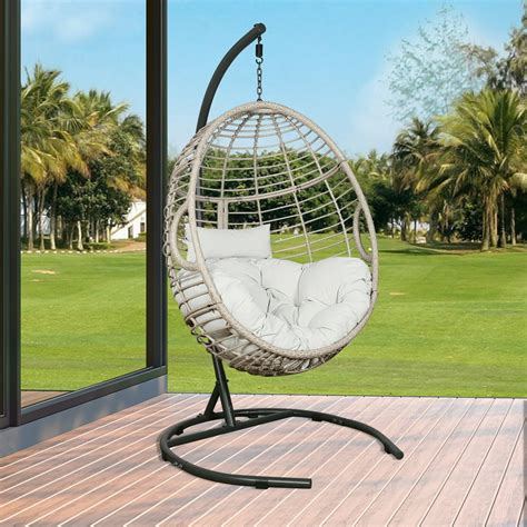 Ulax Furniture Patio Wicker Hanging Basket Swing Chair Indoor Outdoor ...