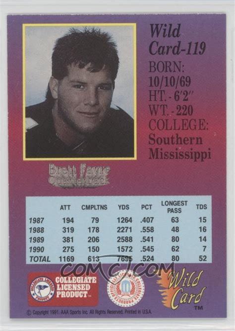 1991 Wild Card Draft - [Base] - 50 Stripe #119 - Brett Favre