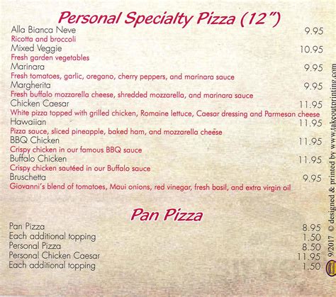 Giovanni's Pizza menus in Galloway, New Jersey, United States