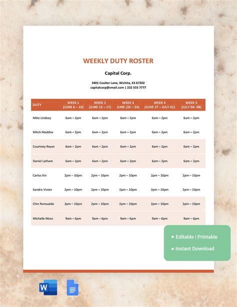 FREE Weekly Roster Templates & Examples - Edit Online & Download | Template.net