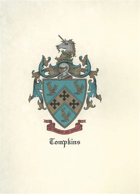 Great Coat of Arms Tompkins Crest genealogy, would look great framed! | eBay