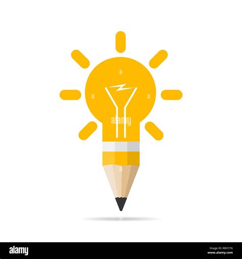 Pencil icon with light bulb in flat design. Vector illustration. Best idea concept. Creative ...