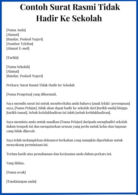 Contoh Contoh Surat Rasmi Tidak Hadir Ke Sekolah - buickcafe.com