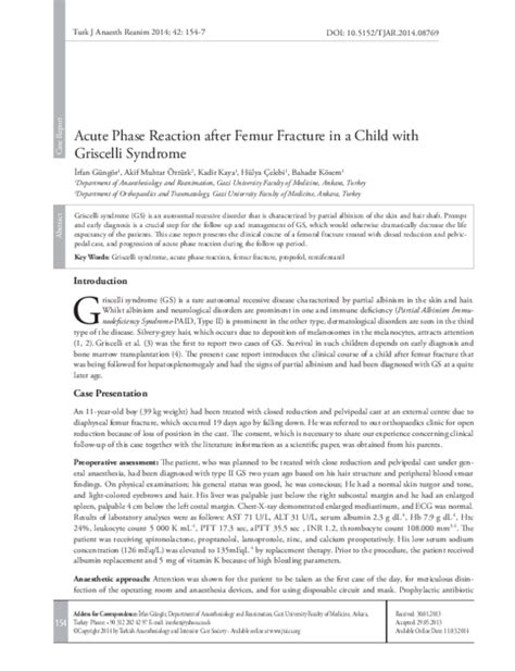 (PDF) Acute Phase Reaction after Femur Fracture in a Child with Griscelli Syndrome | akif muhtar ...