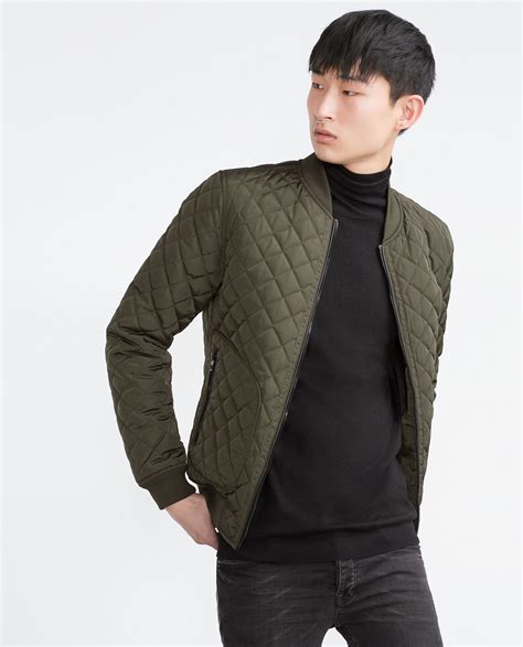 Zara Quilted Bomber Jacket in Khaki for Men | Lyst