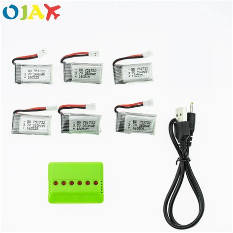 6pcs 3.7V 260mAh Drone Li polymer Battery 751732 +X6 USB Charger set ...