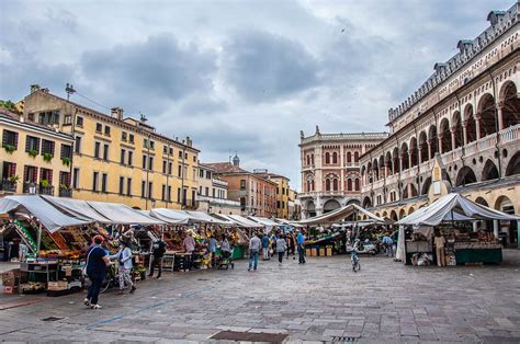 Piazza delle Erbe with the daily market and Palazzo della Ragione - Padua, Veneto, Italy ...