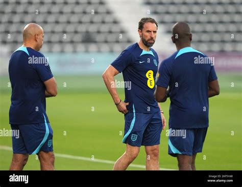 England manager Gareth Southgate (centre) during a training session at ...