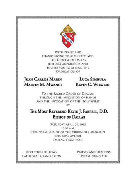 Catholic Deacon Ordination Invitations