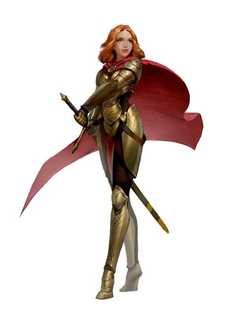 Female Human Fighter Paladin Knight Gold Armor - Pathfinder PFRPG DND D ...