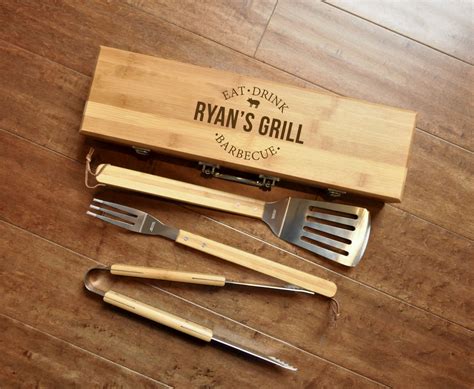 BBQ Set, 3 Piece Barbecue Grill Set, Barbeque Grilling Gift, Father's Day Gift, Personalized BBQ ...