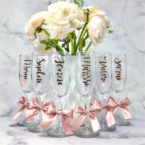 Personalized Champagne Flutes Metallic Calligraphy | Etsy