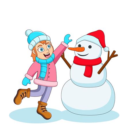 Cartoon girl playing snowman in winter. Vector illustration 12346196 Vector Art at Vecteezy