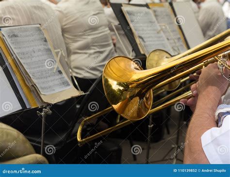 Musician Plays the Trumpet in the Orchestra Stock Photo - Image of ...