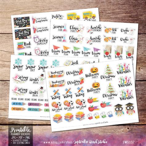 School Printable Planner Stickers Watercolor School Stickers - Etsy