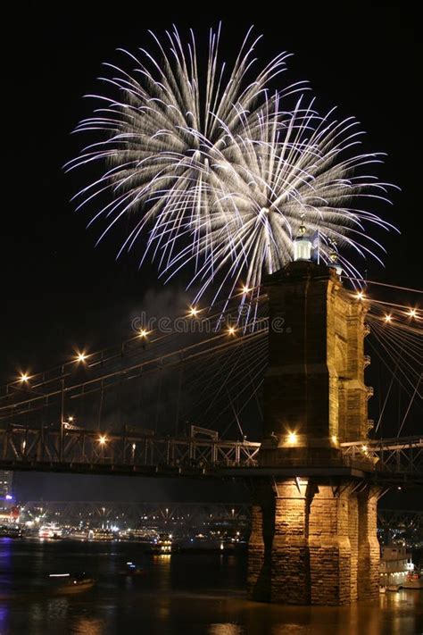 Fireworks over the bridge stock photo. Image of night, bridge - 700444