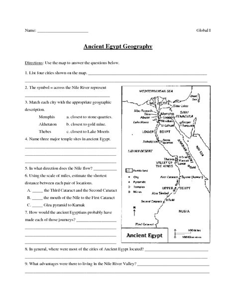 Ancient Egypt Geography Worksheet for 6th - 8th Grade | Lesson Planet