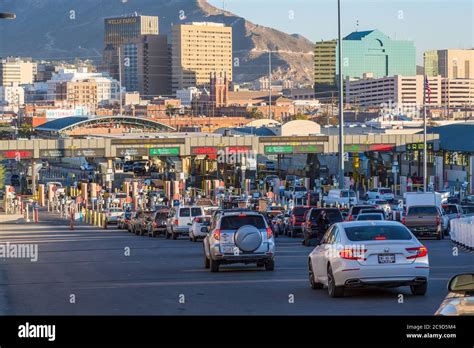 US-Mexico Border from Ciudad Juarez, Mexico Side. Approaching US Immigration Checkpoint, El Paso ...