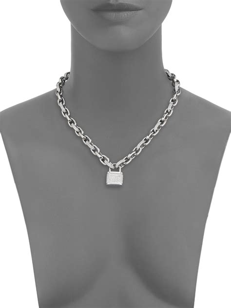 Michael Kors PavÉ Padlock Chain Necklace/Silvertone in Metallic - Lyst