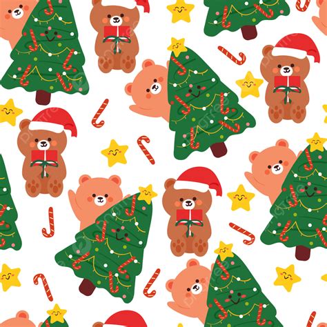 Seamless Pattern Cartoon Bear And Christmas Tree, Seamless Pattern, Christmas Tree, Christmas ...