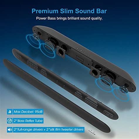 BESTISAN TV Sound bar, Wired and Wireless Bluetooth 5.0 Home Audio Sound Bars, Bass Adjustable ...