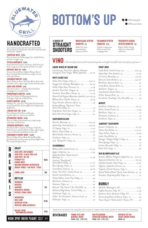 Blue Water Grill Menu | OC Restaurant Guides