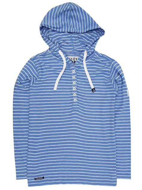 Lazy Jacks - - Lazy Jacks SKY-BLUE Pure Cotton Striped Hooded Top - Size 8 to 18 (XSmall to XXL