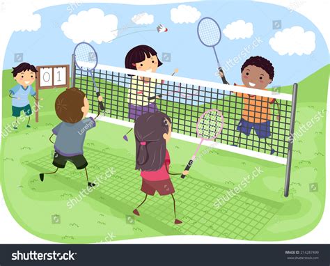 Illustration Featuring Group Kids Playing Badminton: Vector có sẵn ...