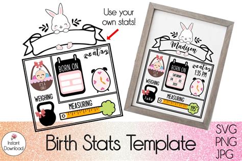 Baby Stats SVG, Baby Stats Template, Baby Girl Stats