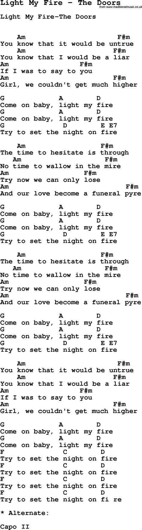 Song Light My Fire by The Doors, with lyrics for vocal performance and ...