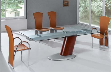 Comet Glass Contemporary Extendable Dining Table with Metal Base ...