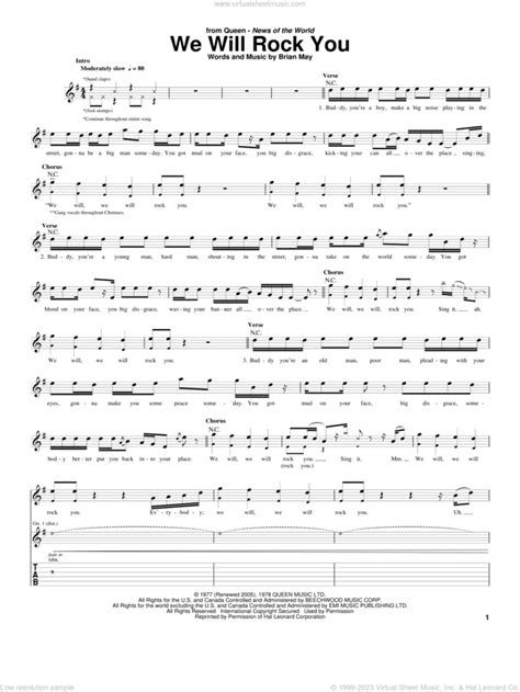 Queen - We Will Rock You sheet music for guitar (tablature) v2