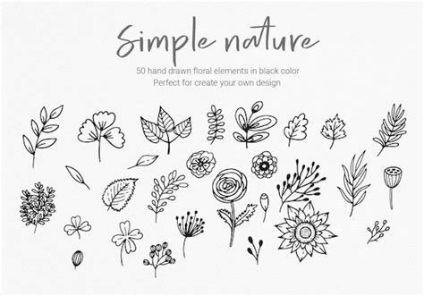 Simple Nature. Hand Drawn Floral Clipart Doodle Clipart - Etsy