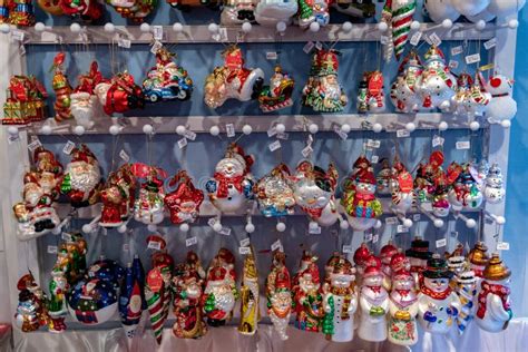 Rows of German Traditional Christmas Ornaments at Christmas Fair in ...