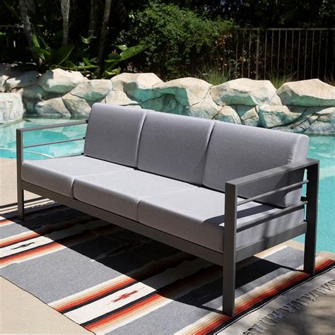 Barton Modern and Contemporary Gray Aluminum Outdoor Sectional Couch with Removable Grey ...