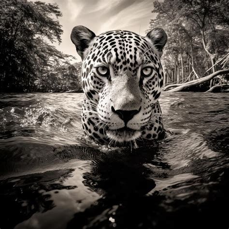 Premium Photo | Jaguar swimming in the river