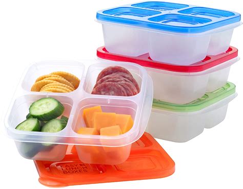 EasyLunchboxes – Bento Snack Boxes – Reusable 4-Compartment Food Containers for School, Work and ...