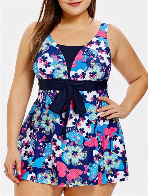 [42% OFF] Plus Size Floral Empire Waist One-piece Swimsuit | Rosegal